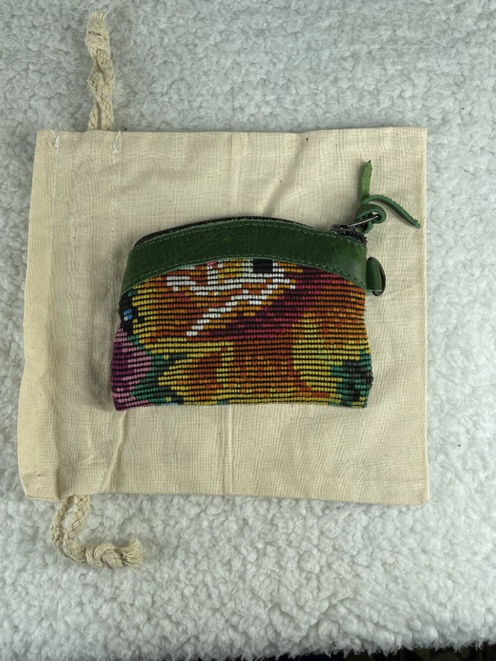 Nena & Co. Handmade Wallet Leather & Ikat Green & Blue Zippered EXCELLENT - Picture 2 of 8